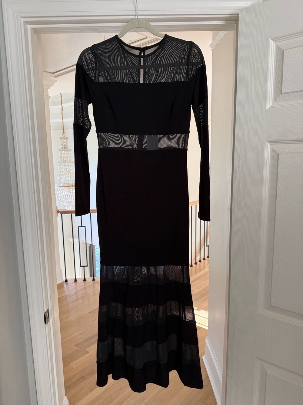 Vici Black Long Sleeve Mesh Panel Maxi Gown